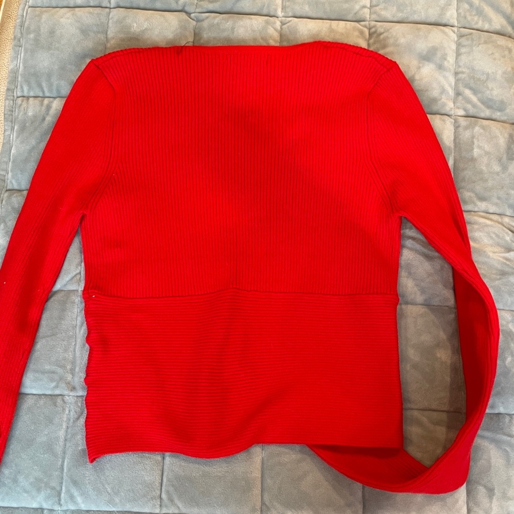 Forever 21 Red Ribbed V-Neck Sweater - Picture 5 of 6